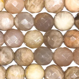 10mm Round Faceted Grade A Gemstone Beads - Peach Moonstone (Pack of 10)