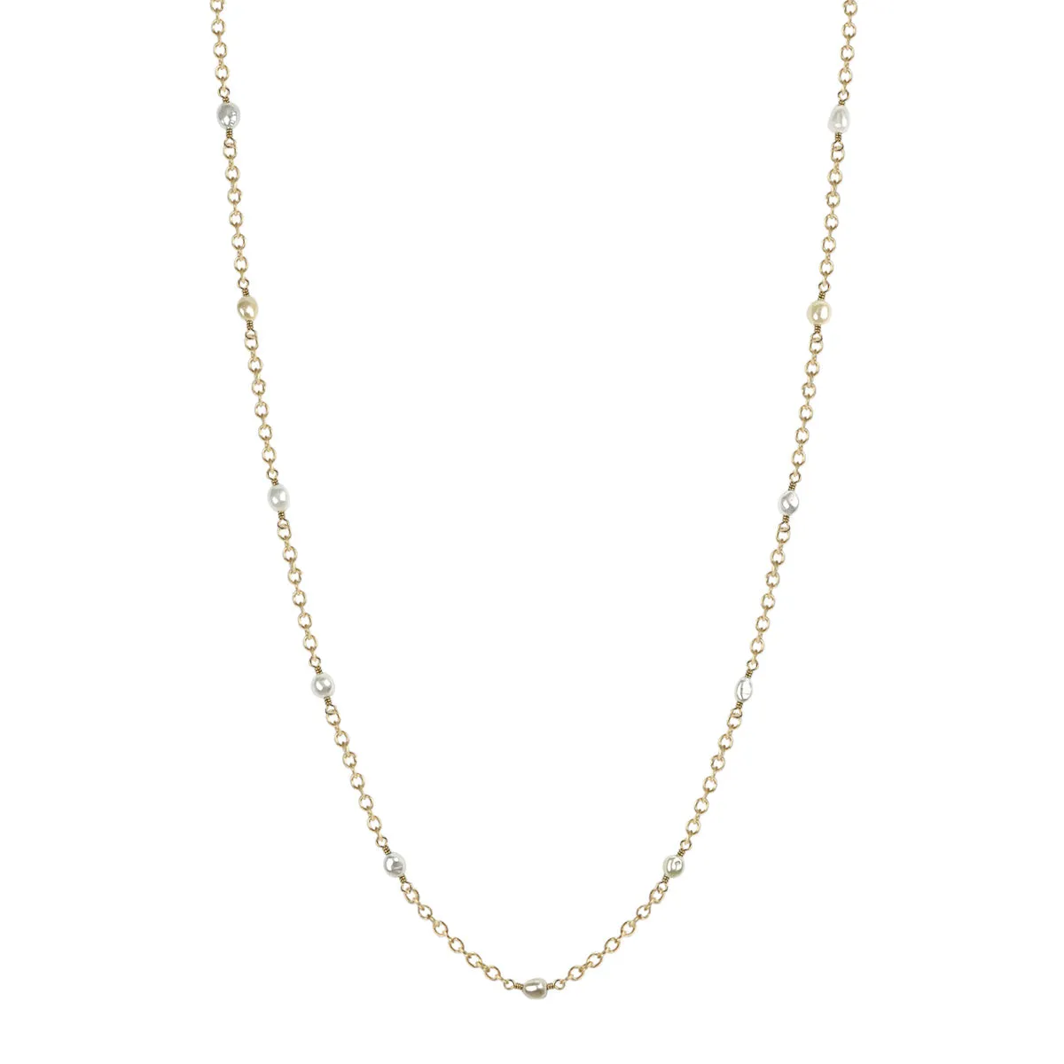 18K Gold White South Sea Keshi Pearls on Chain