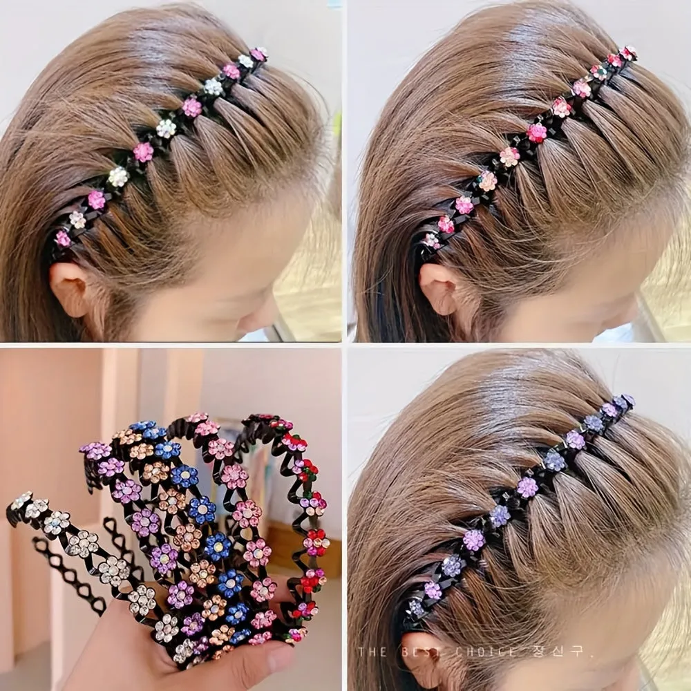 4-Piece Sparkling Rhinestone Flower Headbands | Elegant & Versatile Hair Accessories”