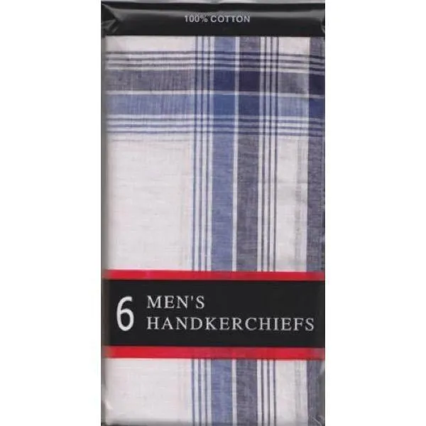 6 Pack Mens Border Handkerchiefs