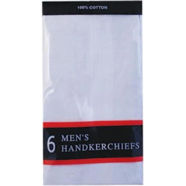 6 Pack Mens White Handkerchiefs