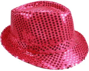 adult unisex hot pink sequin fedora hat Case of 72