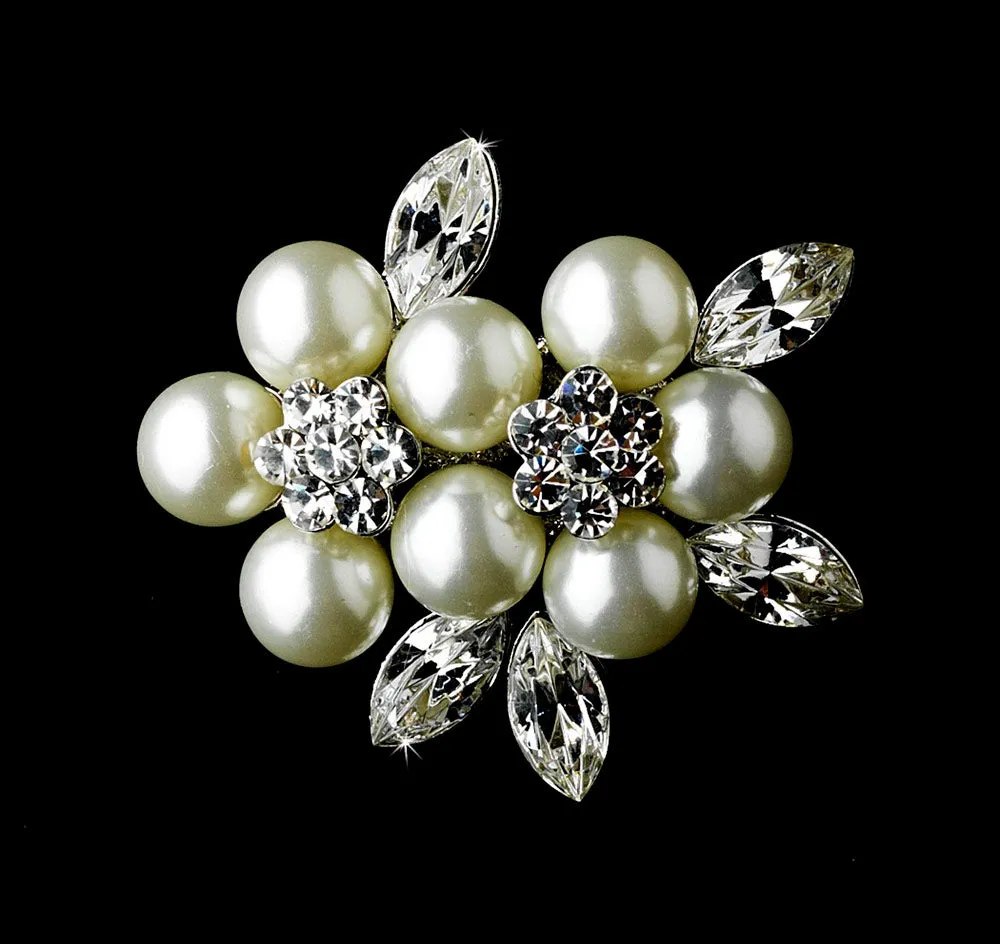 Antique Diamond White Pearl Bridal Brooch or Hair Comb