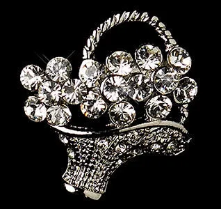 Antique Rhinestone Flower Basket Bridal Brooch or Hair Comb