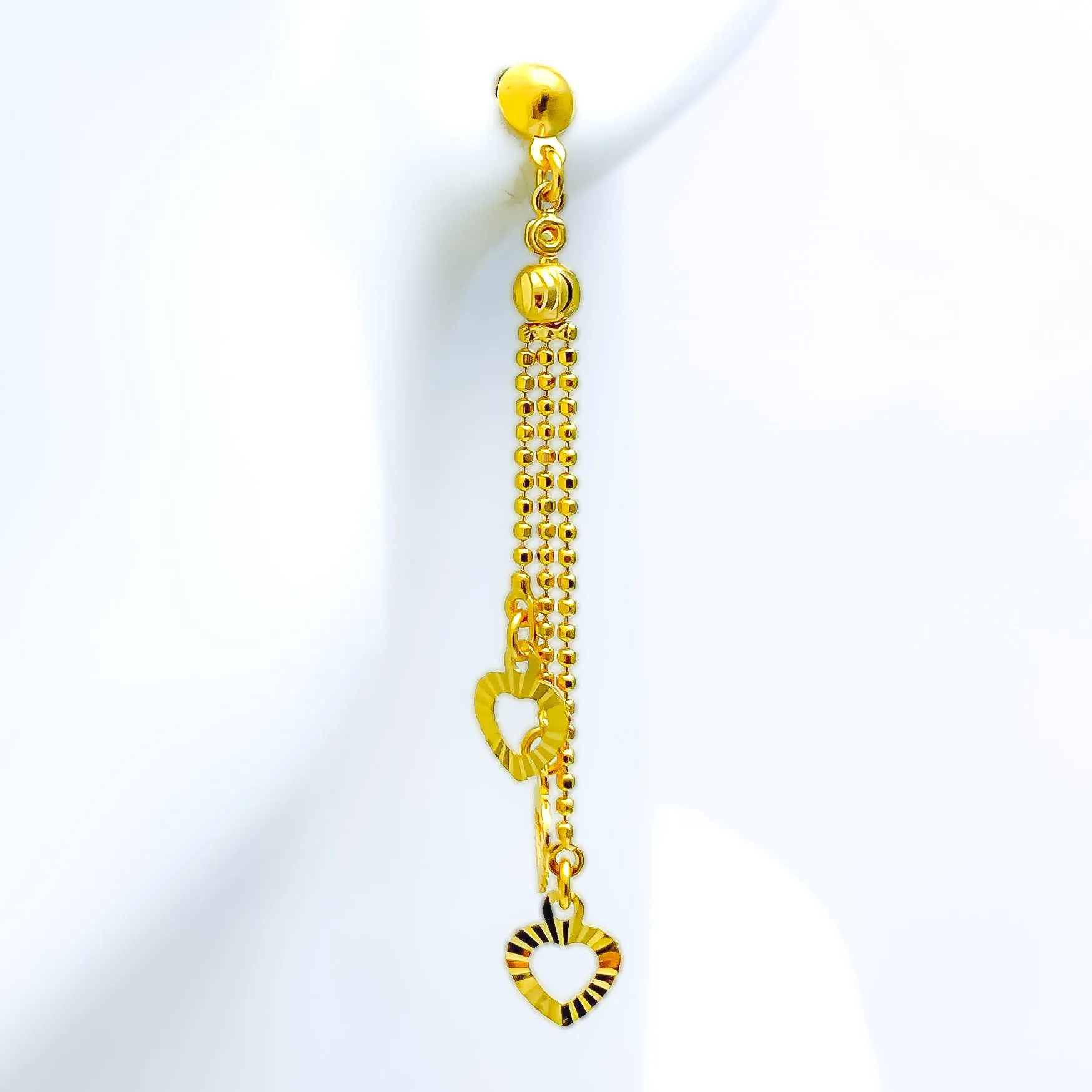 Attractive Dangling Heart 22k Gold Earrings