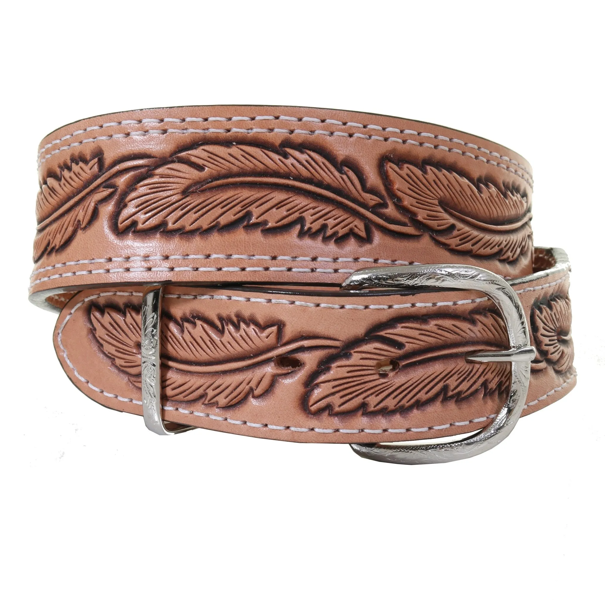 B1155 - Natural Feather Tooled Belt