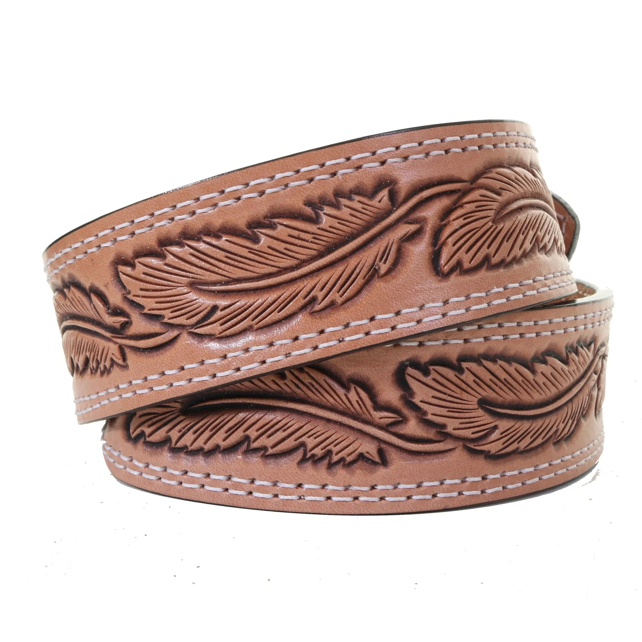 B1155 - Natural Feather Tooled Belt