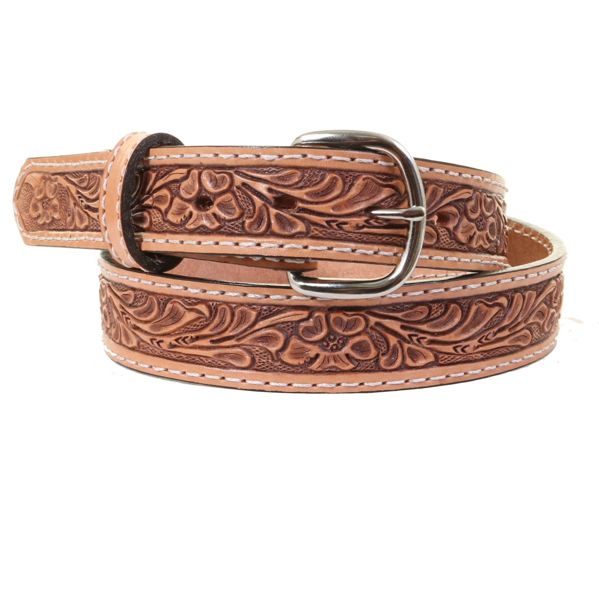 B1212 - Natural Floral Tooled Belt