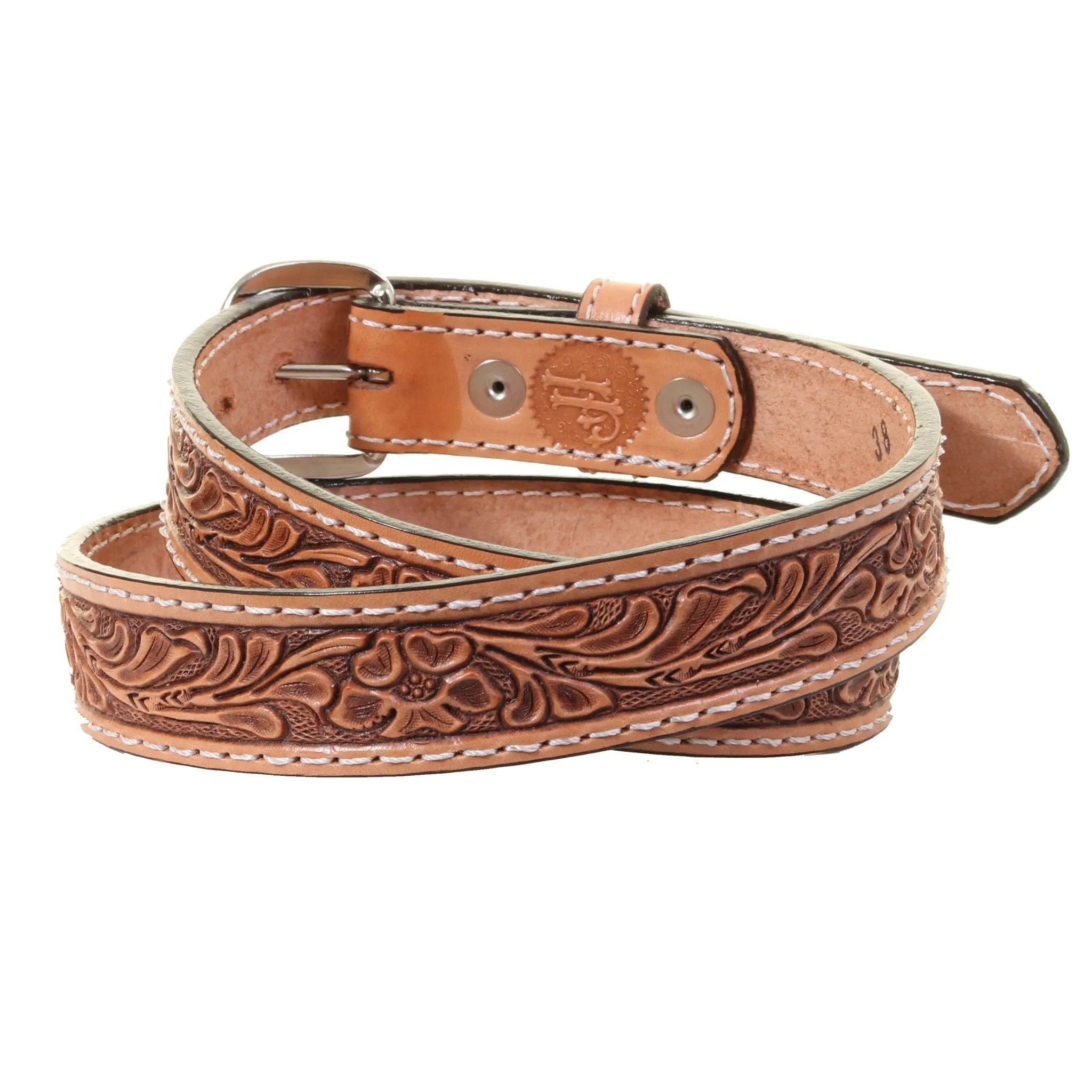 B1212 - Natural Floral Tooled Belt