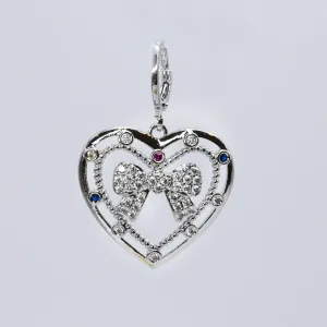 Big Heart Bow Silver Charm CH-383