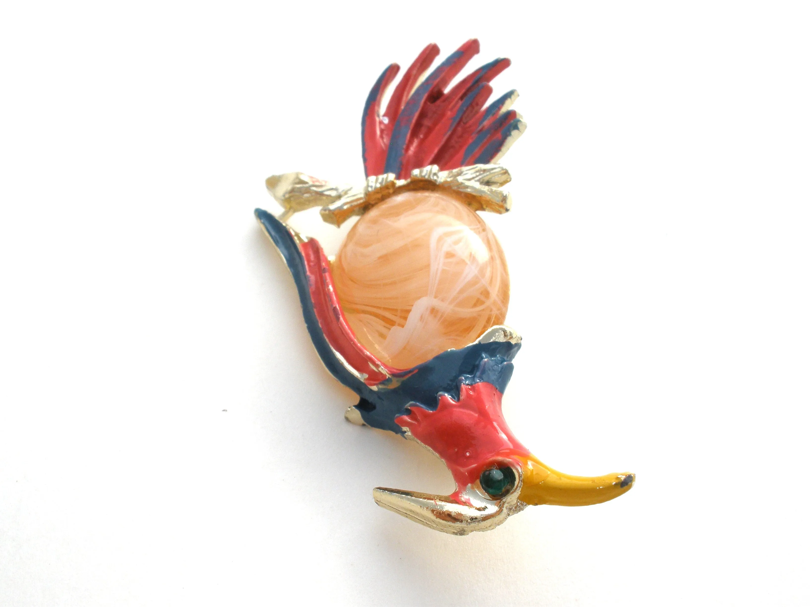 Bird Brooch with Jelly Belly & Enamel Vintage