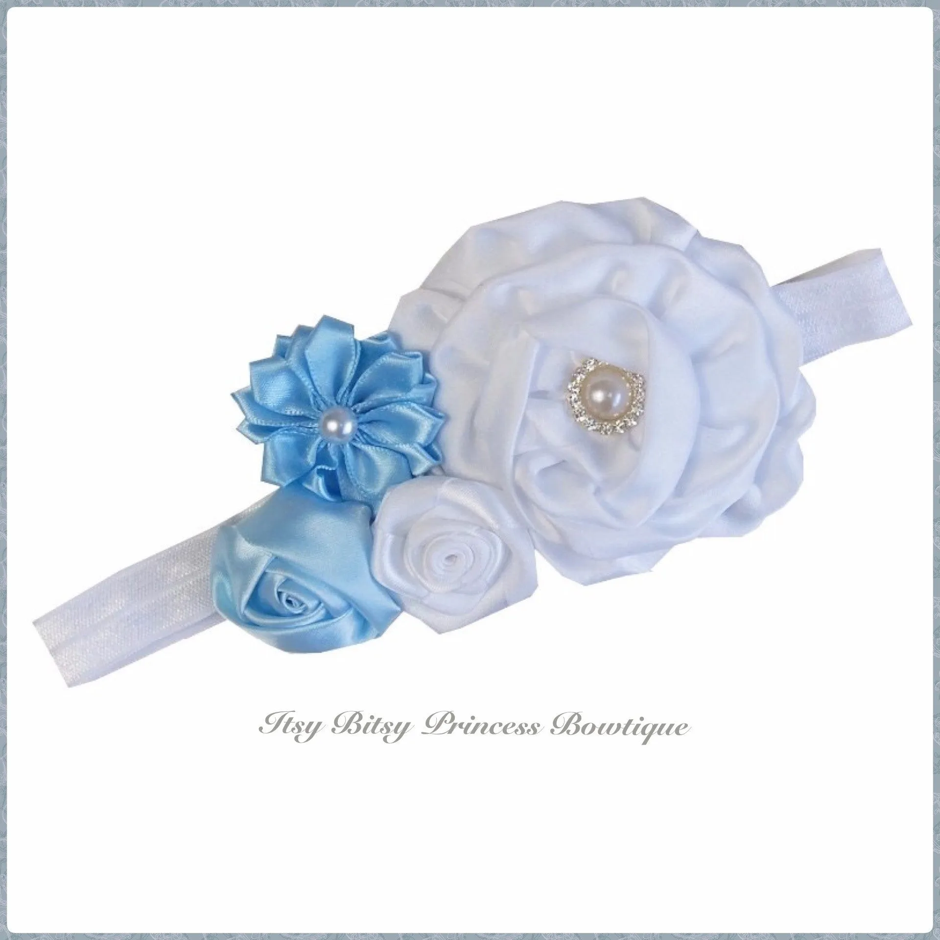 Blue and White Rosettes Headbands