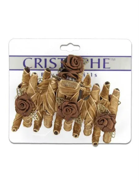 Brown Fabric-Covered Hair Claw with Flowers (Available in a pack of 24)