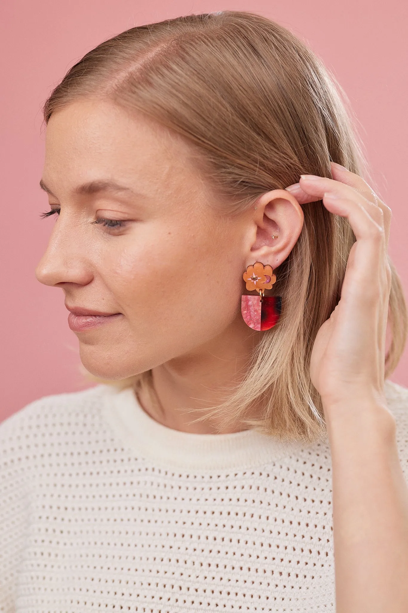 Celeste Earrings - Tangerine / Tortoise Pink