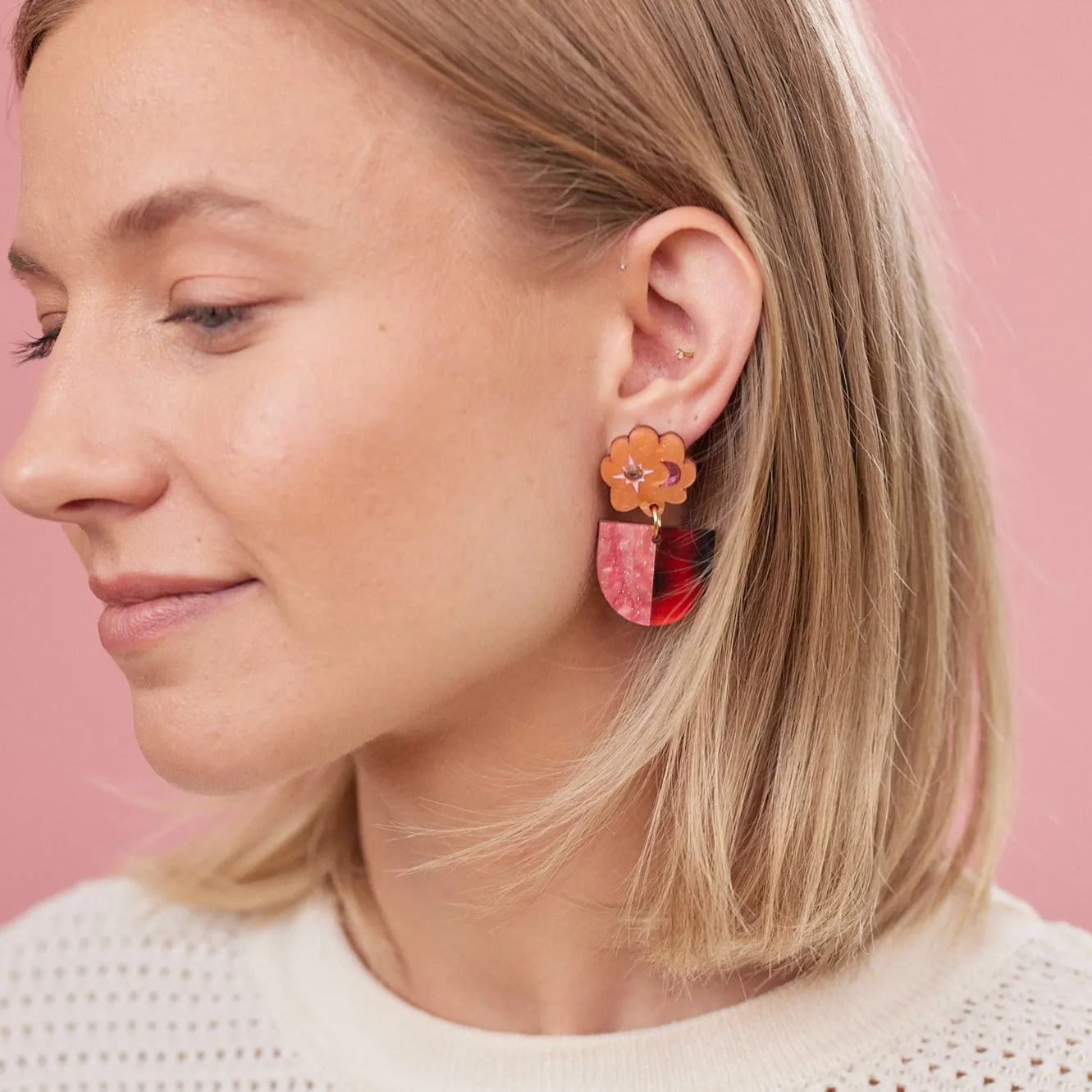 Celeste Earrings - Tangerine / Tortoise Pink