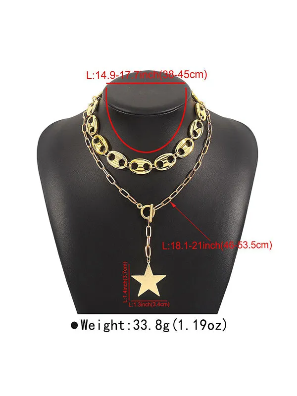 Chains Double Layered Geometric Star Shape Necklaces Accessories