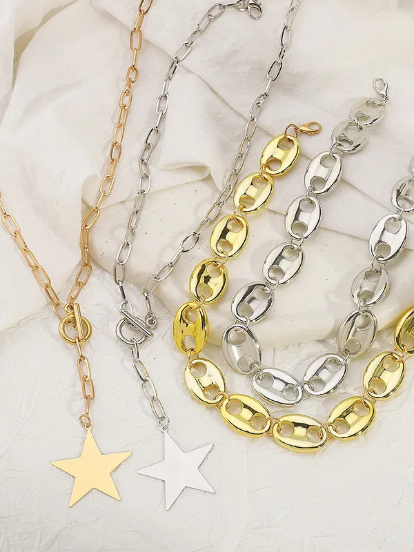 Chains Double Layered Geometric Star Shape Necklaces Accessories