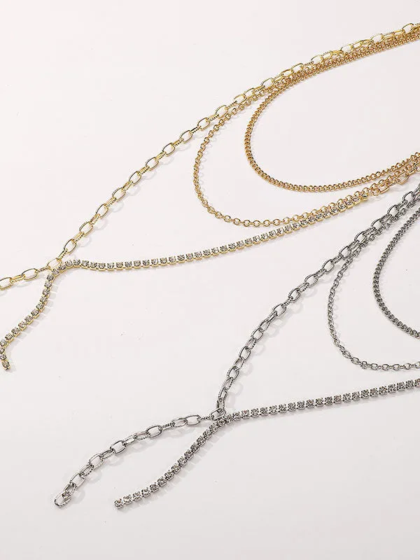 Chains Layered Rhine Stones Necklaces Accessories