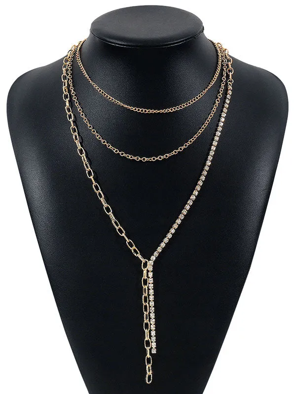 Chains Layered Rhine Stones Necklaces Accessories