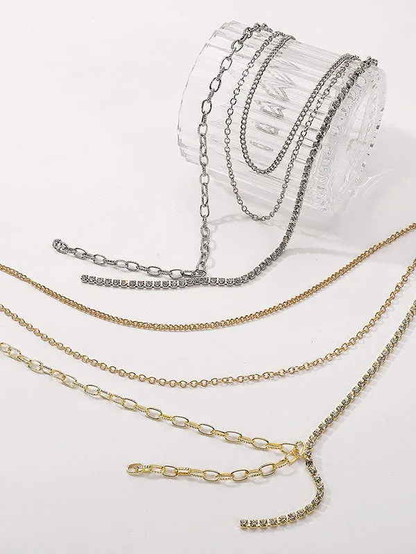 Chains Layered Rhine Stones Necklaces Accessories