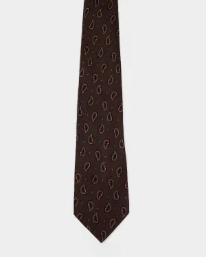 Christian Dior Parsley Print Brown Silk Tie 2000's