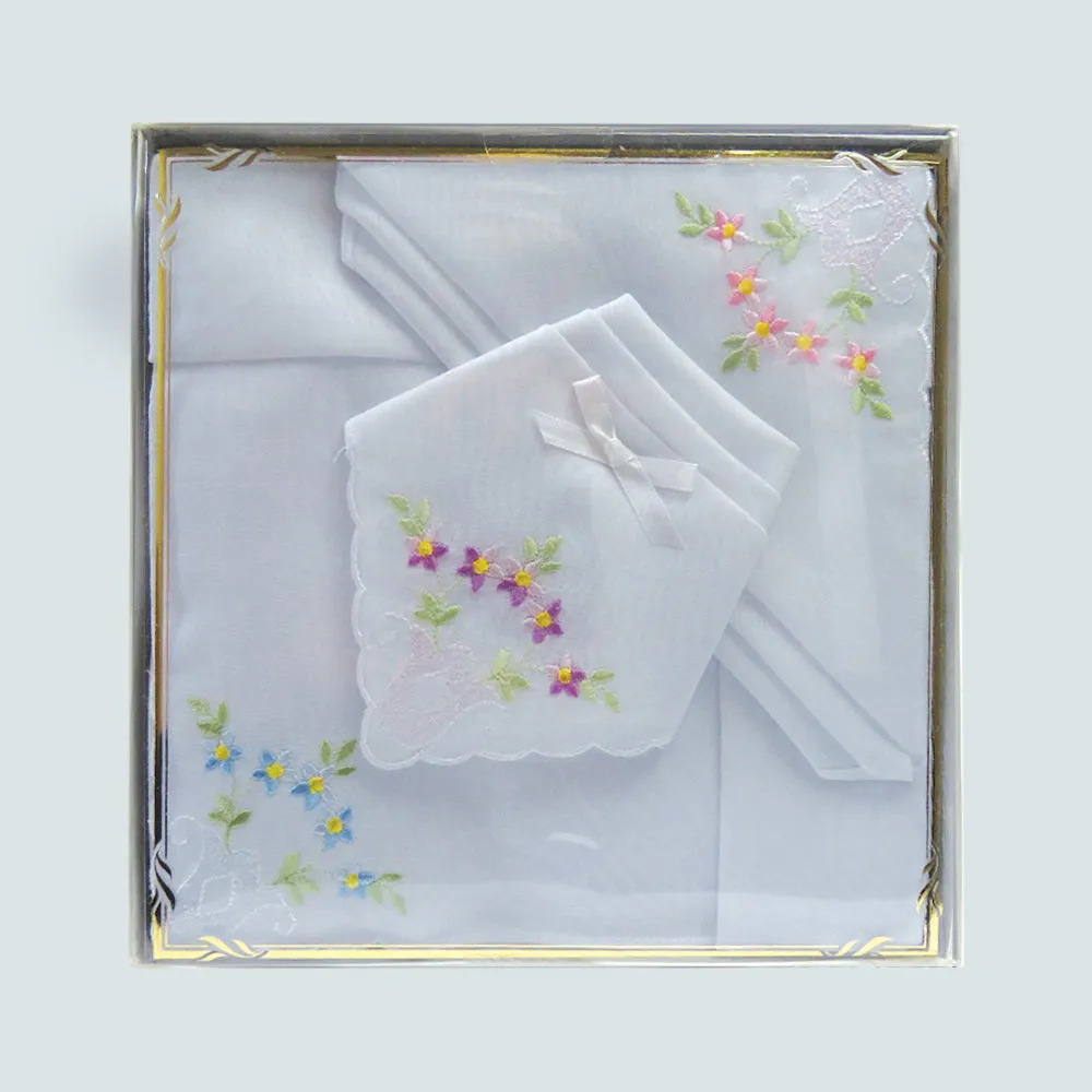 Clematis Ladies Embroidered Cotton Handkerchief Set