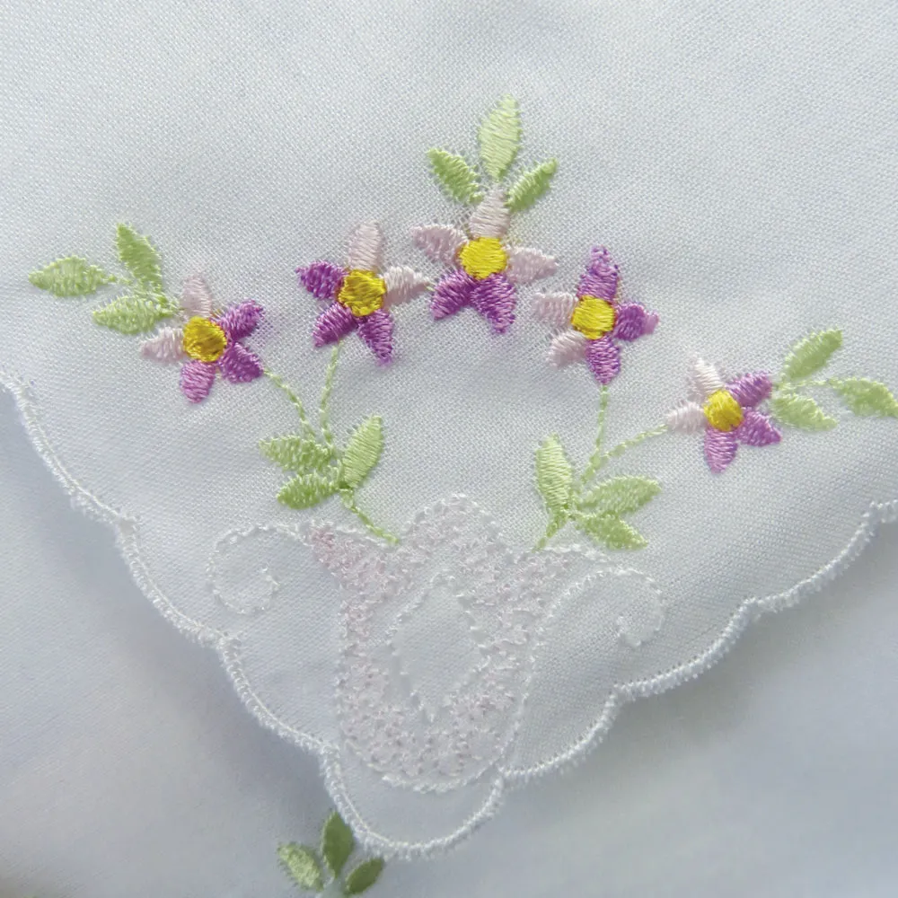 Clematis Ladies Embroidered Cotton Handkerchief Set