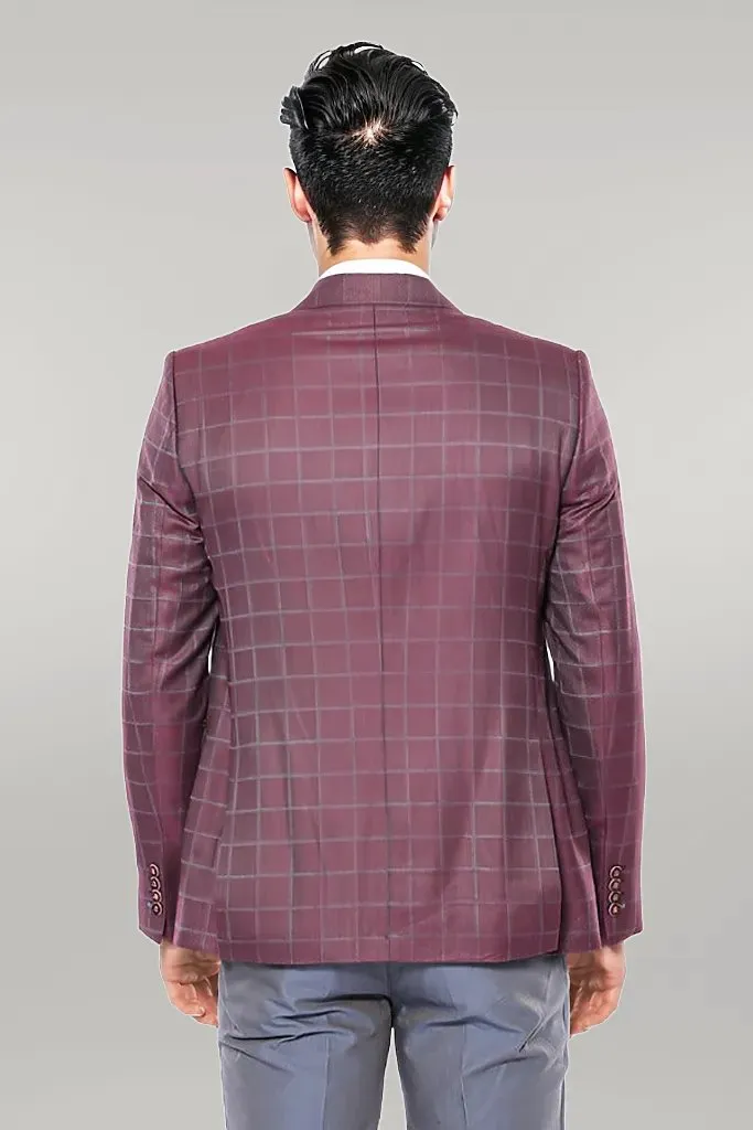 Combined Vested Burgundy Plaid Men's Suit - Wessi