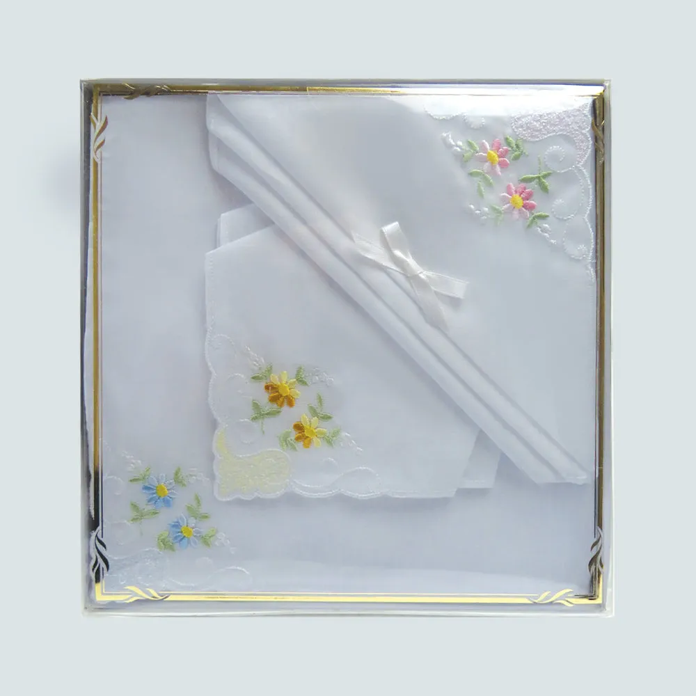 Daisy Ladies Embroidered Cotton Handkerchief Set