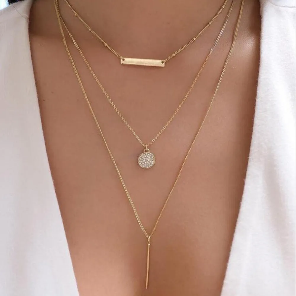 deanwangkt Bohemia Multilayer Moon Gold Pendant Necklaces For Women Rose Flower Choker Necklace  Fashion Jewelry Party Gift