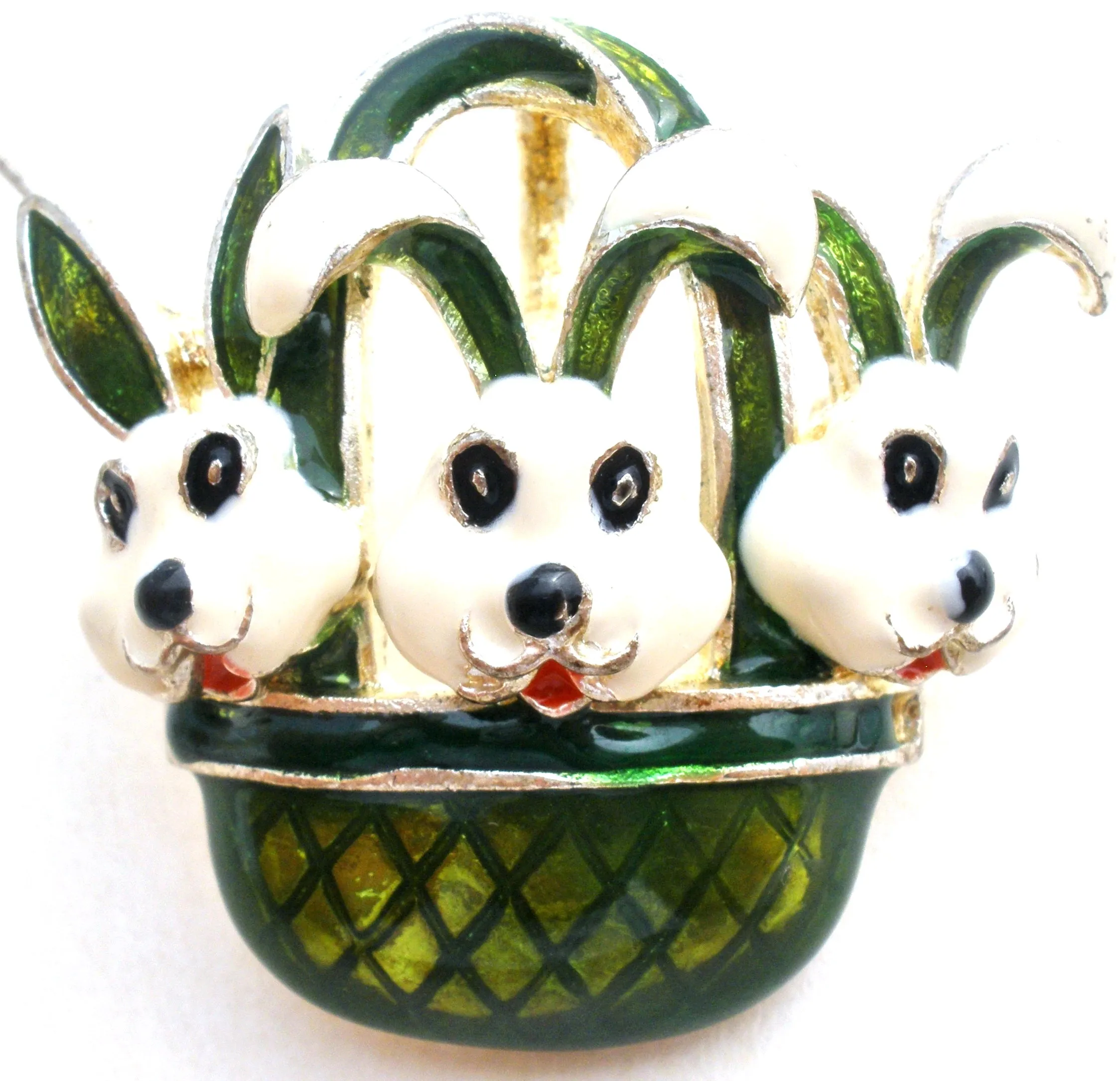 Enamel Rabbits in Basket Pendant Brooch