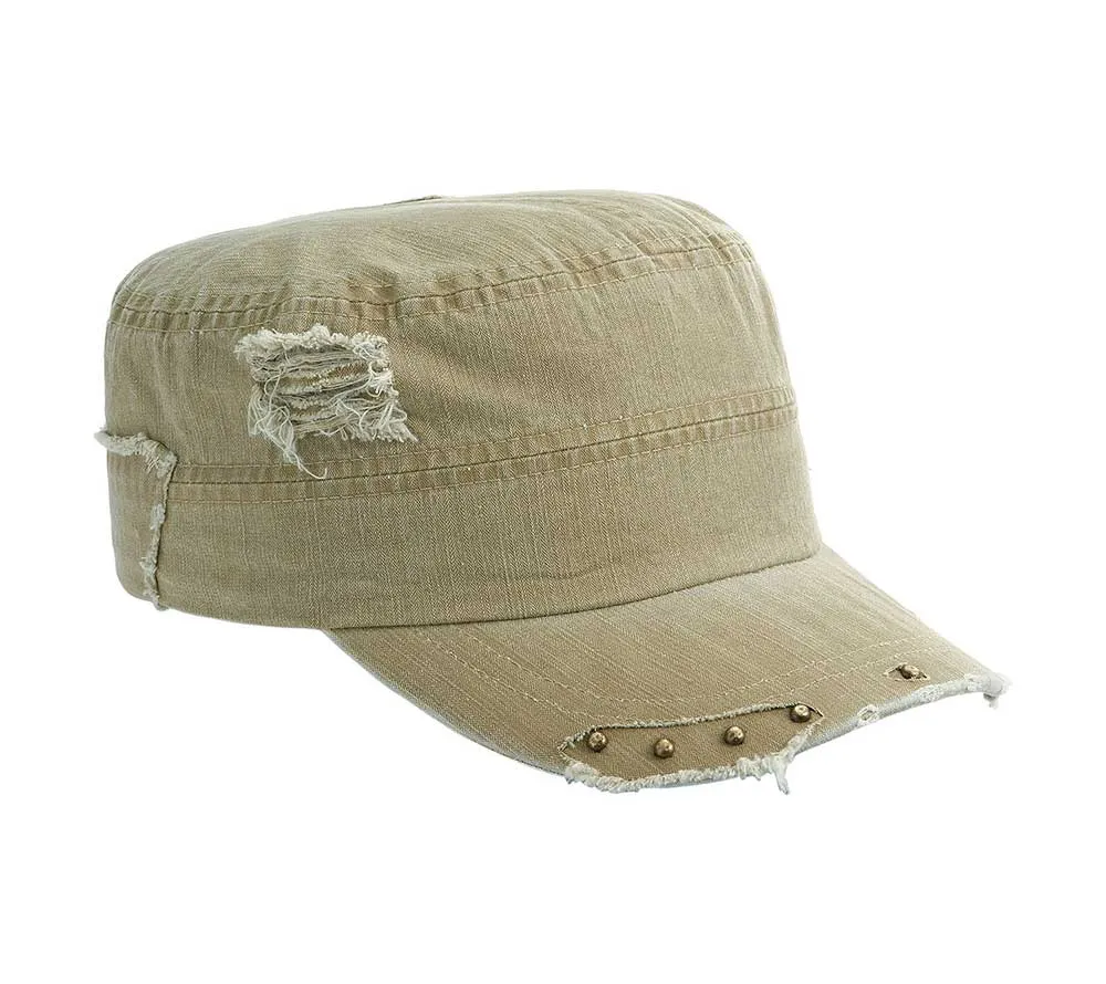 Enzyme Washed Herringbone Cotton Twill Army Cap