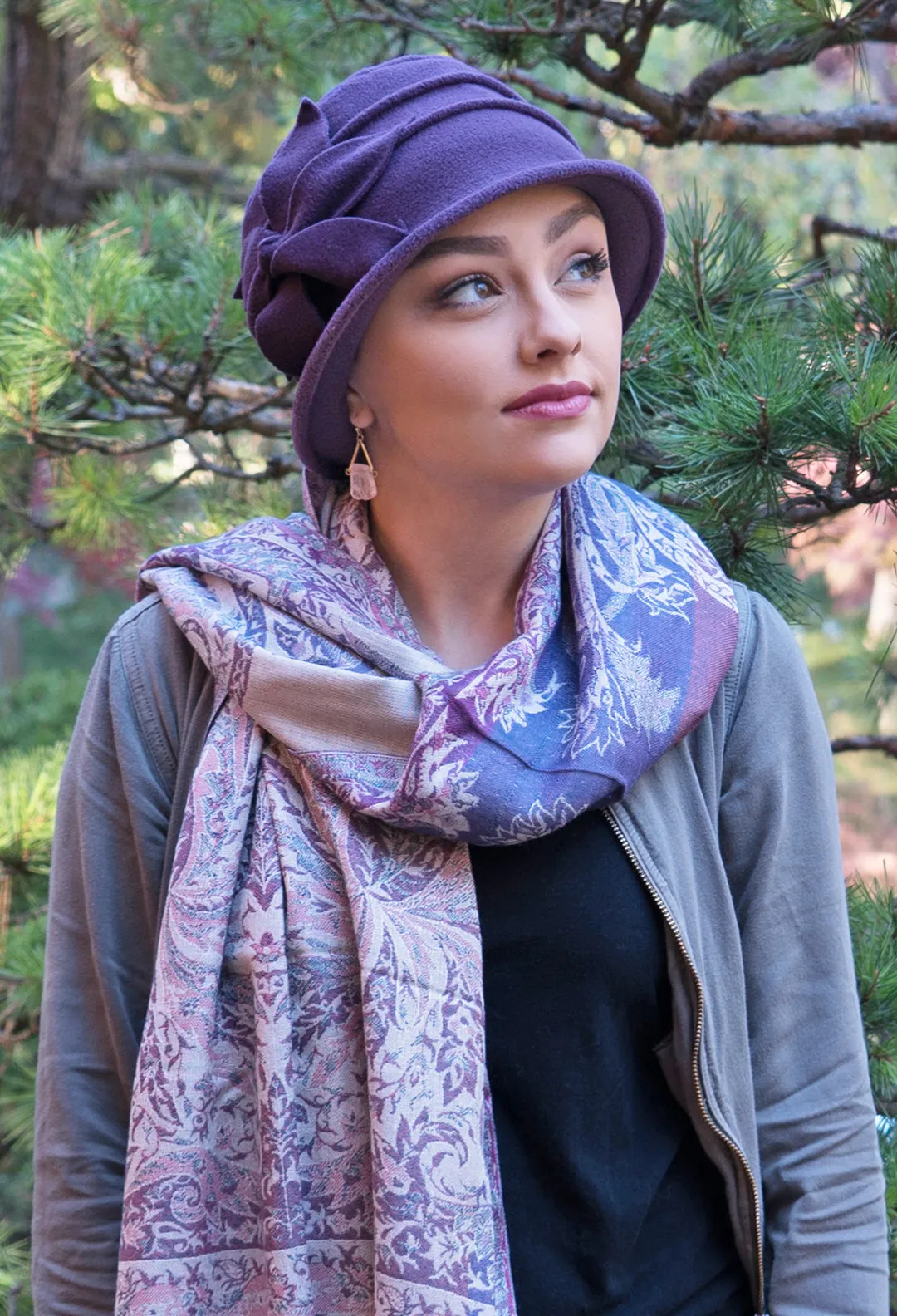 Fleece Flower Cloche Hat For Women Chemo Headwear