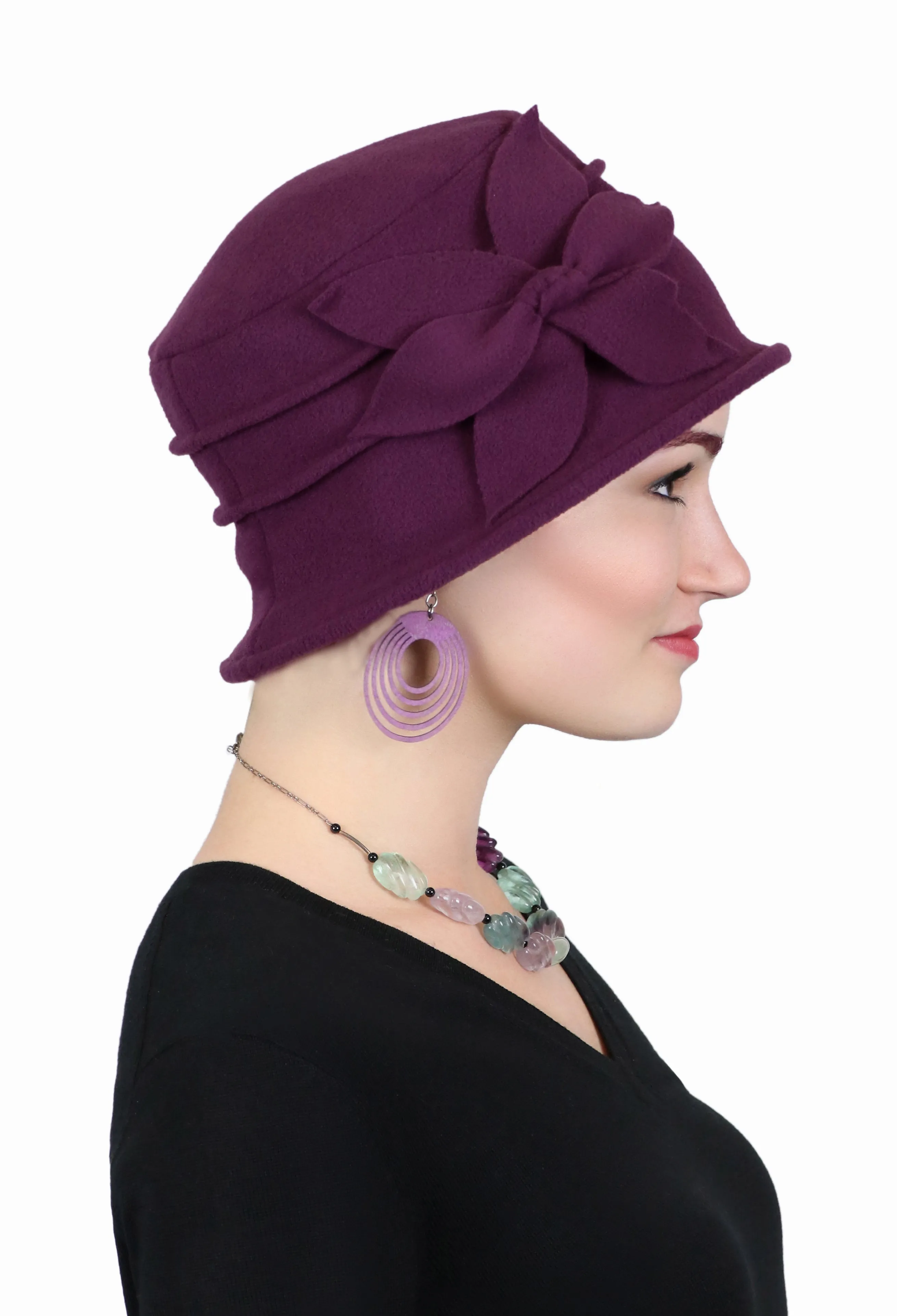 Fleece Flower Cloche Hat For Women Chemo Headwear