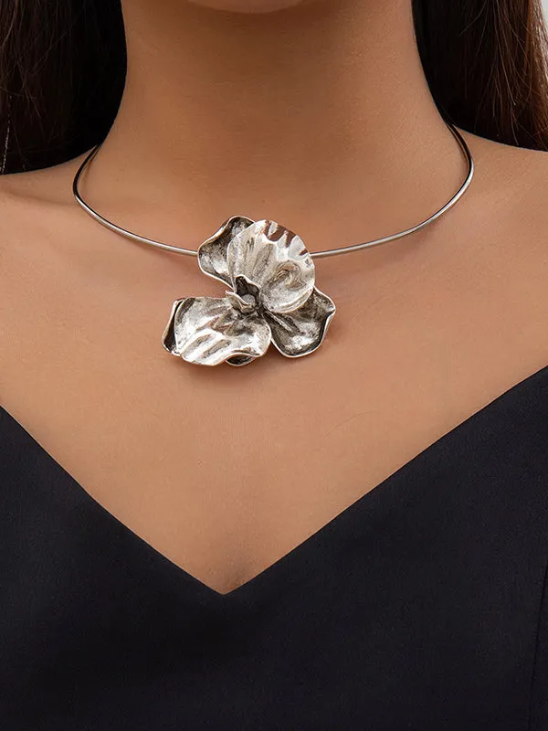 Flower Shape Pleated Solid Color Dainty Necklace Necklaces Accessories