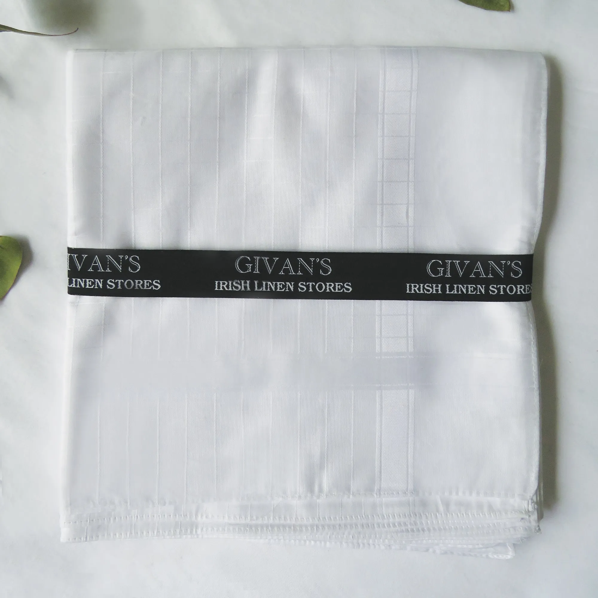 Gentleman's White Cotton Jacquard Check Handkerchiefs - Set of 12