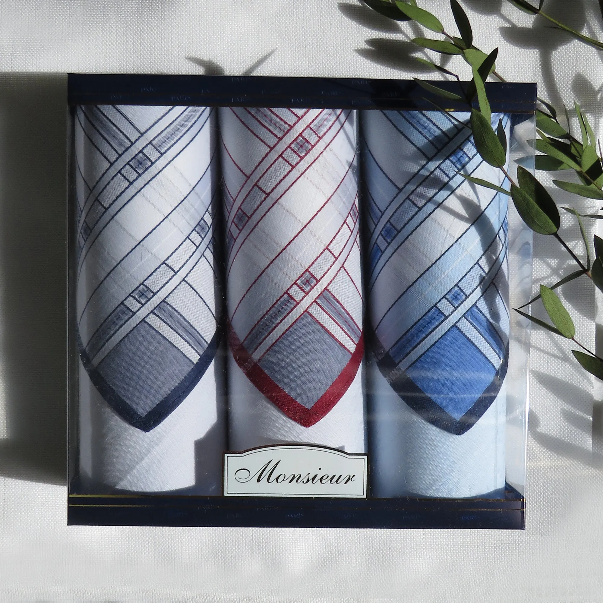 Gentlemen's Coloured Cotton Handkerchiefs  - Box of 3