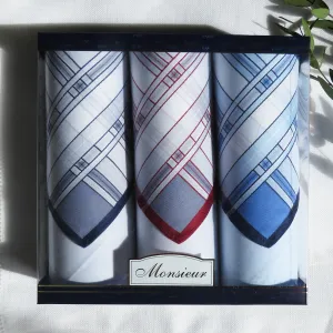 Gentlemen's Coloured Cotton Handkerchiefs  - Box of 3