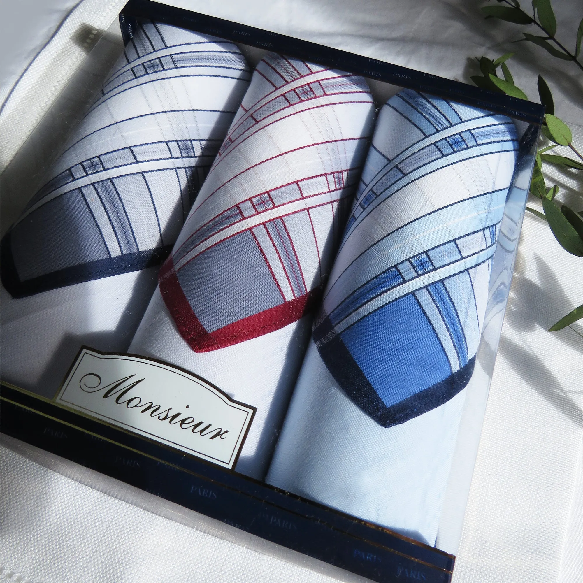 Gentlemen's Coloured Cotton Handkerchiefs  - Box of 3