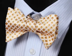 Gold and White Self Tie Silk Bow Tie