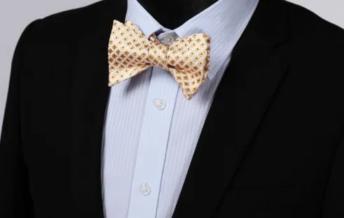 Gold and White Self Tie Silk Bow Tie