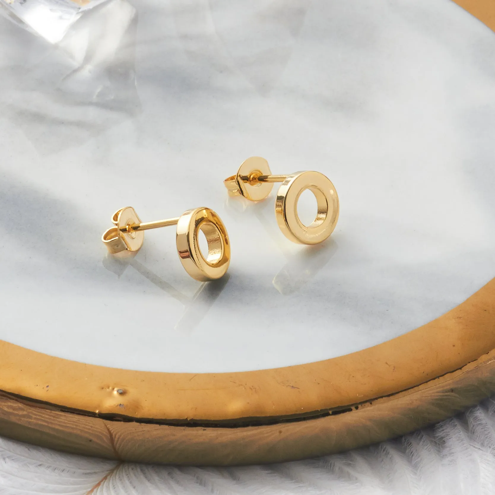 Gold Plated Circle Stud Earrings