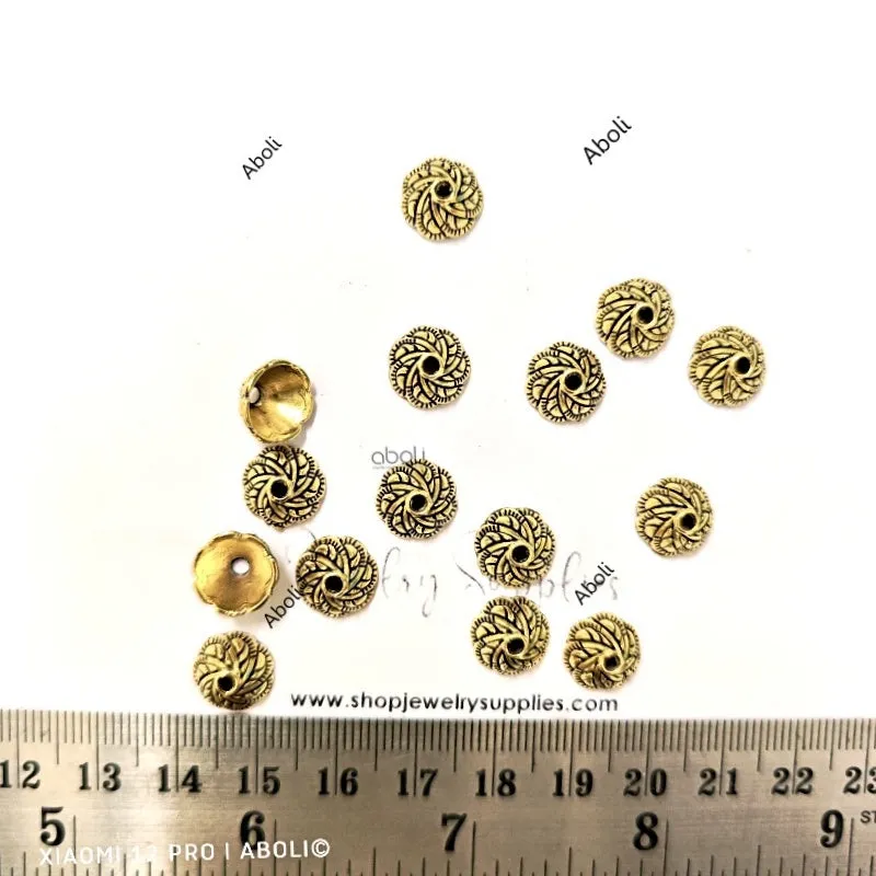 Golden bead caps 10 mm metal beadcaps  MBCG28 10 gm