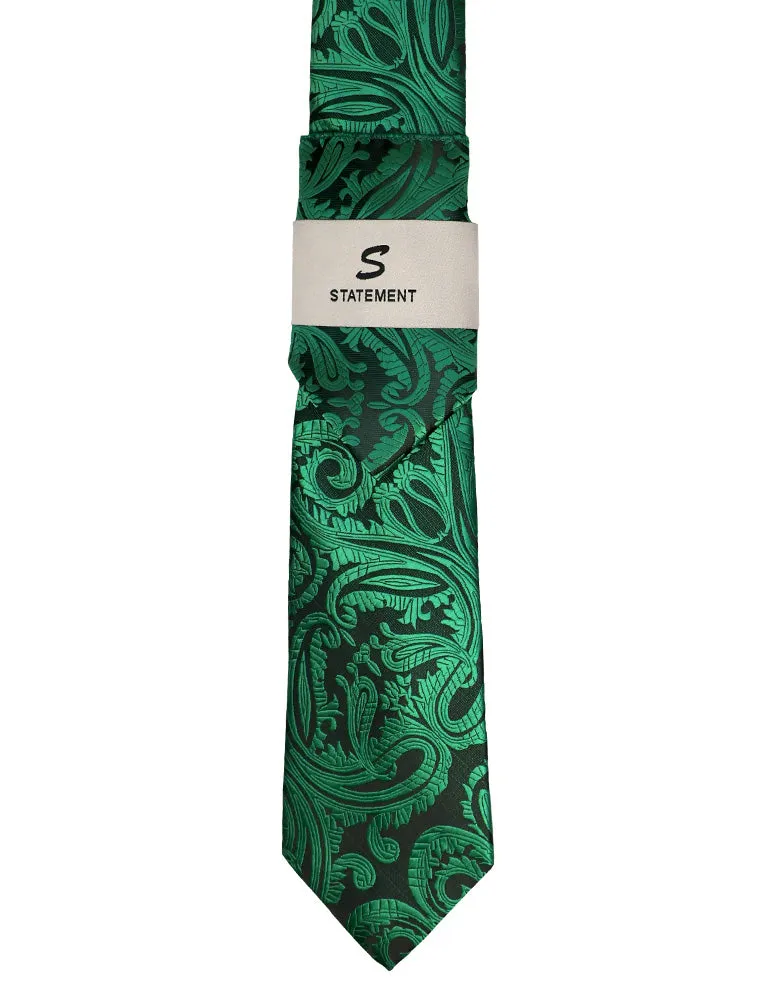 GREEN PAISLEY 2 PC TIE & HANKIE SET