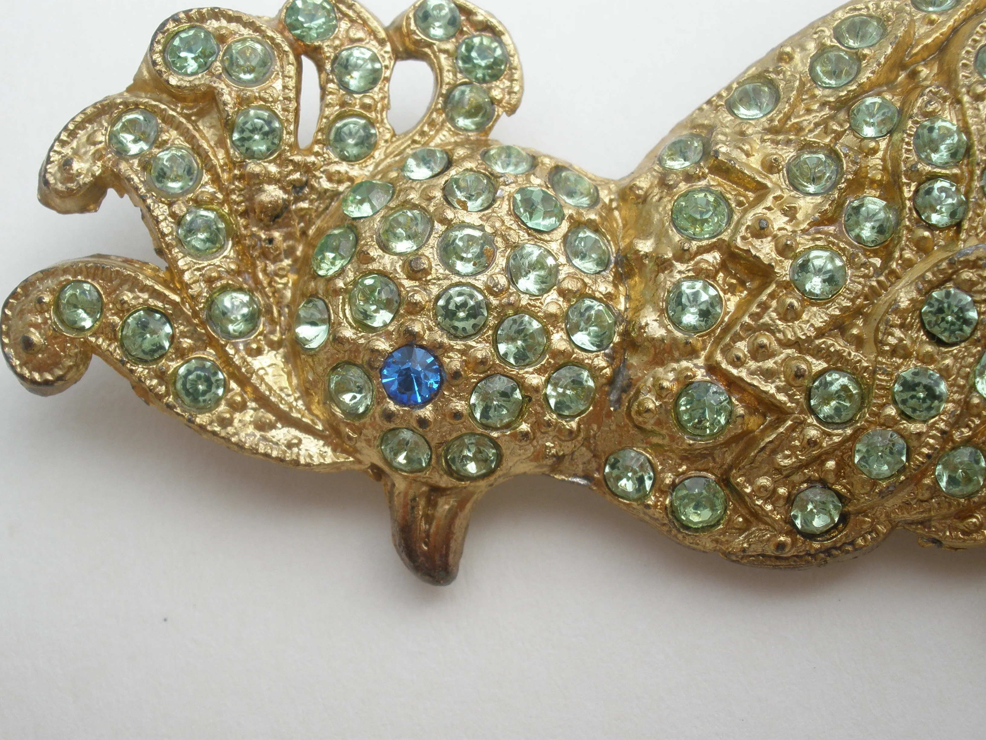 Green Rhinestone Bird of Paradise Brooch Pin 5"