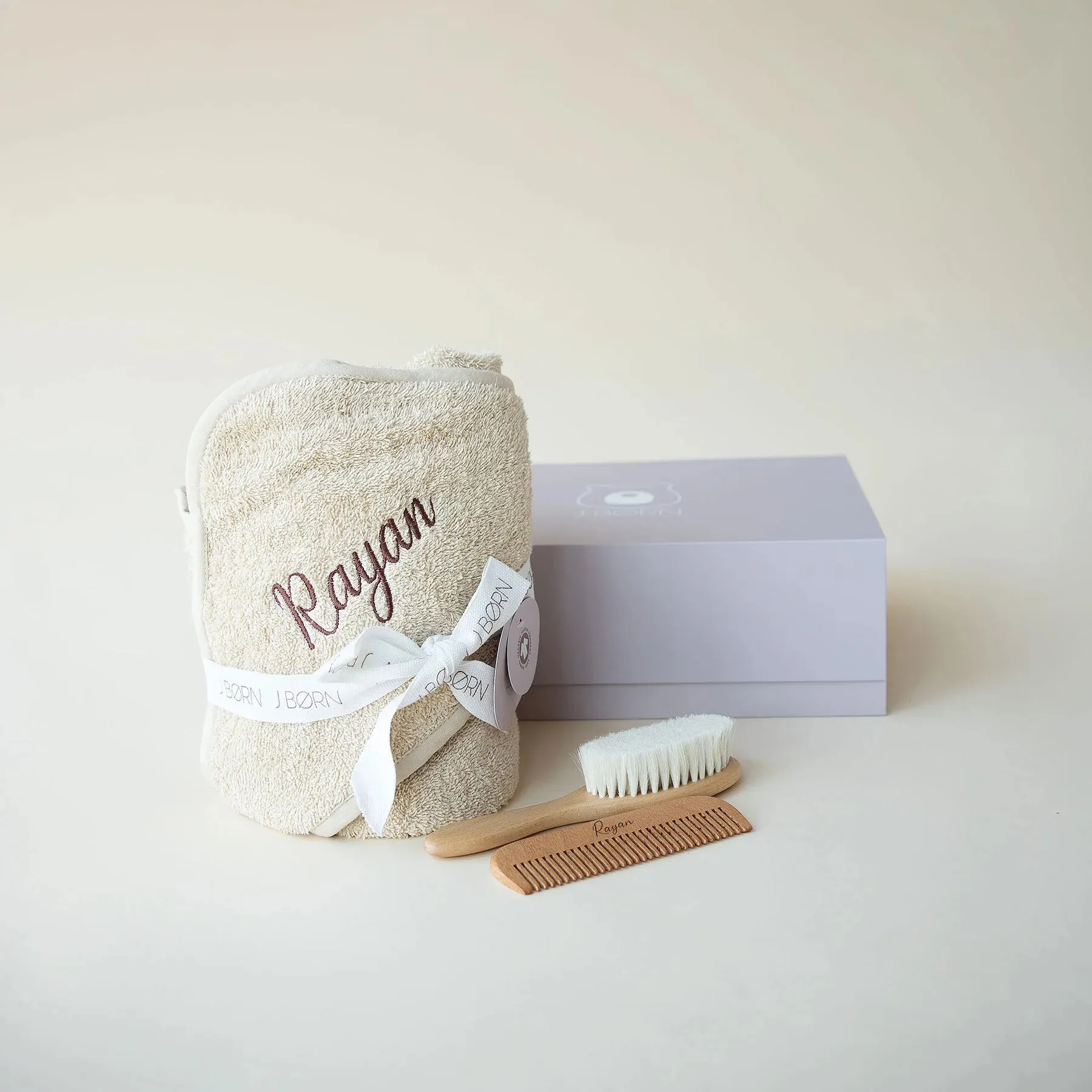 JBØRN Baby Gift Set | Organic Cotton Towel & Hair Brush Set