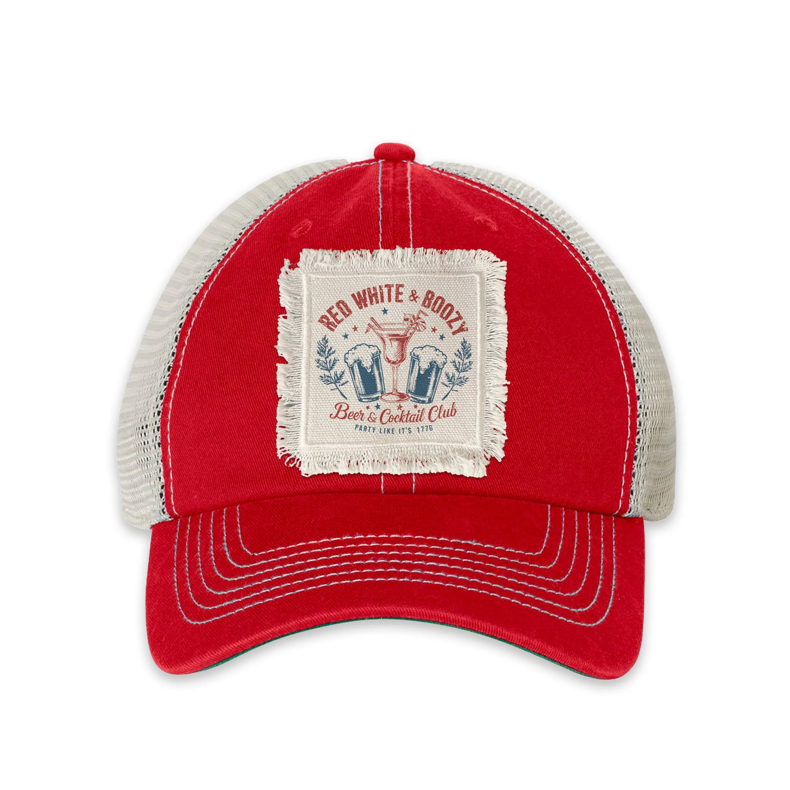 July 4th raggy patch cap funny drinking red white & boozy patch hat fourth of july beer cocktail club cap trucker hat patch-018