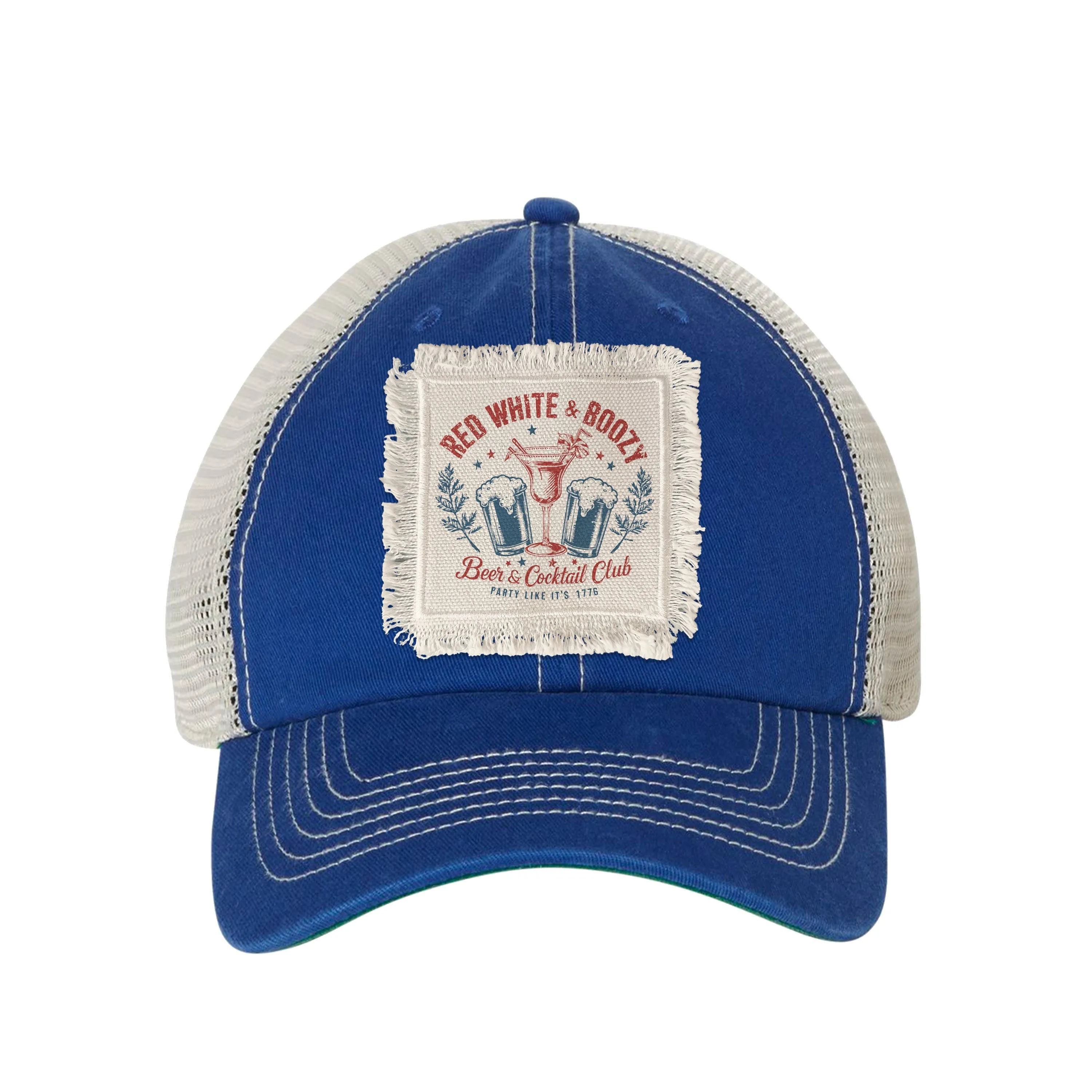 July 4th raggy patch cap funny drinking red white & boozy patch hat fourth of july beer cocktail club cap trucker hat patch-018