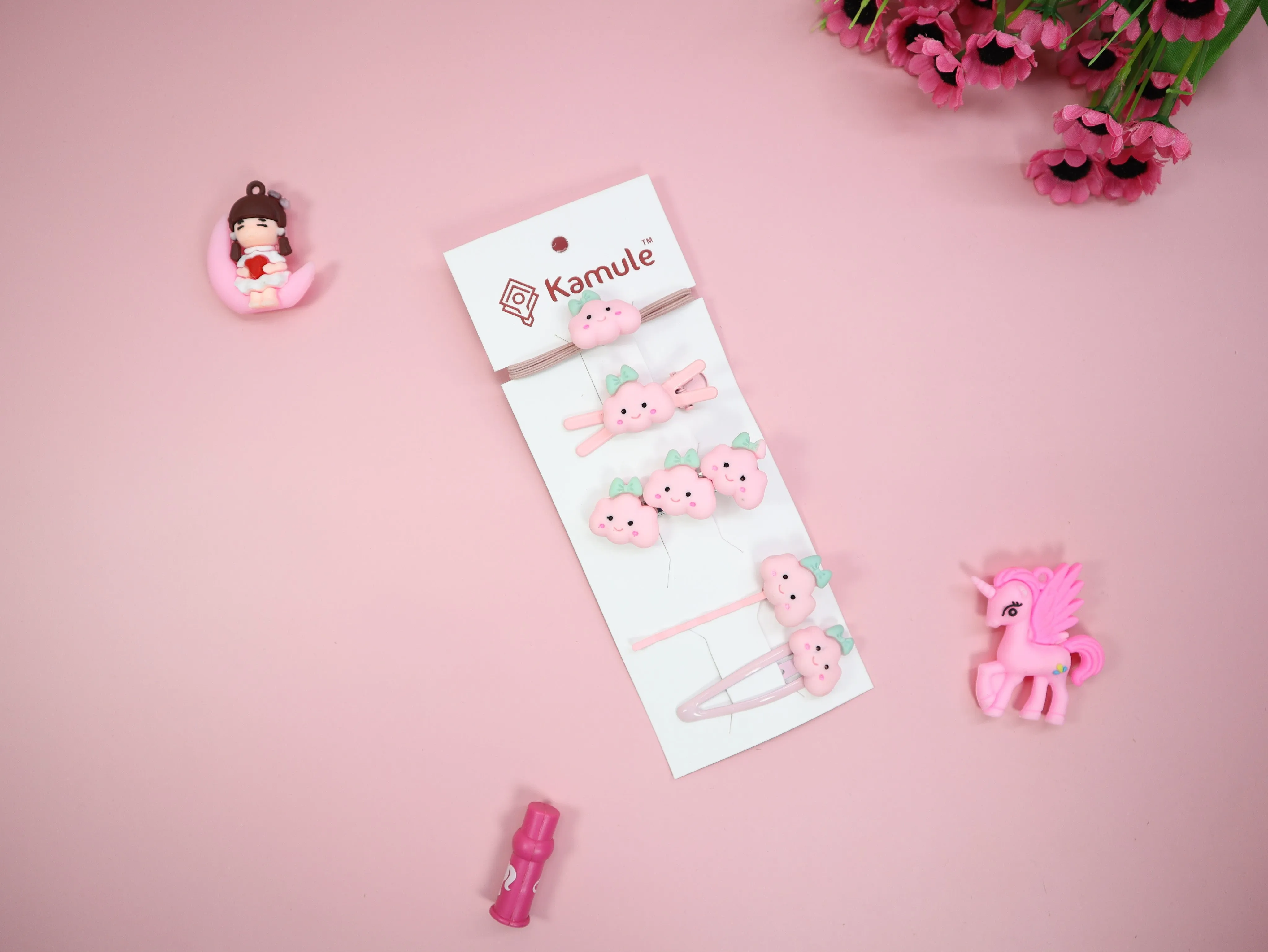 Kamule Polymer clay Character Hair Accessories set of 5- Pink