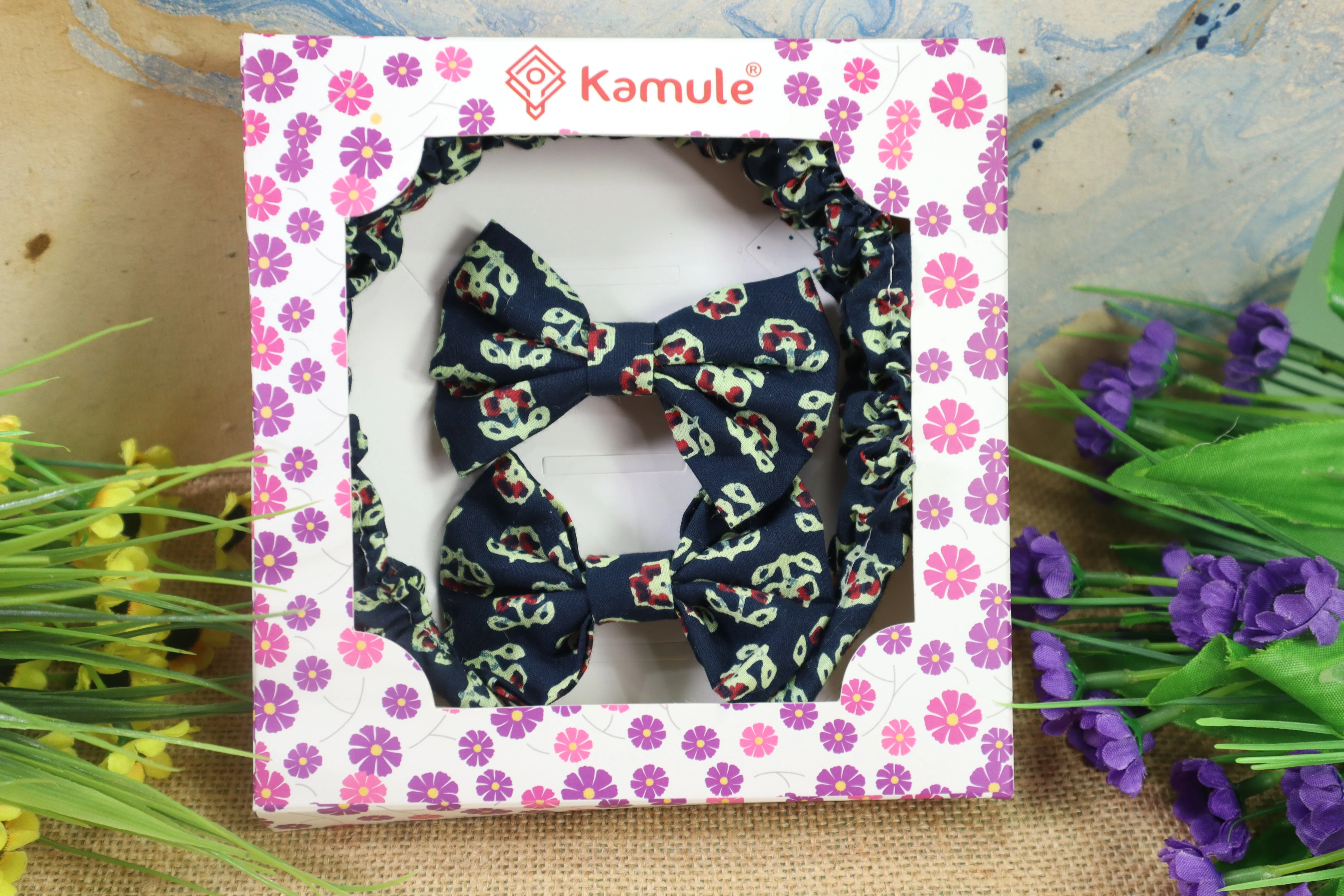 Kamule Trendy Tie Fabric Bows and Hairband Bundle  Pack of 3-Black